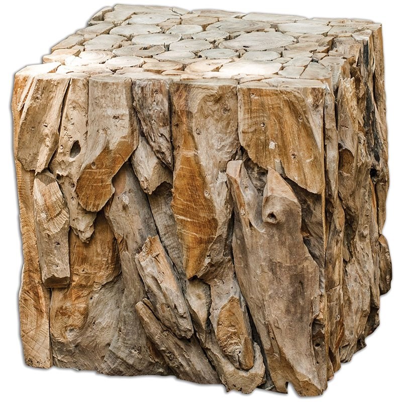 Bowery Hill Contemporary Teak Root Bunching Cube in Teak Wood