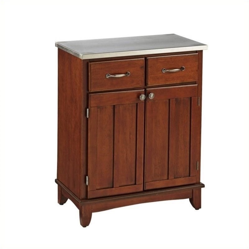 Bowery Hill Traditional Wood Buffet with Stainless Steel Top in Cherry