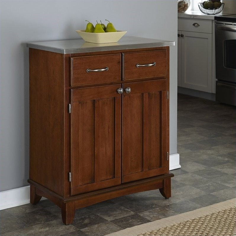 Bowery Hill Traditional Wood Buffet with Stainless Steel Top in Cherry