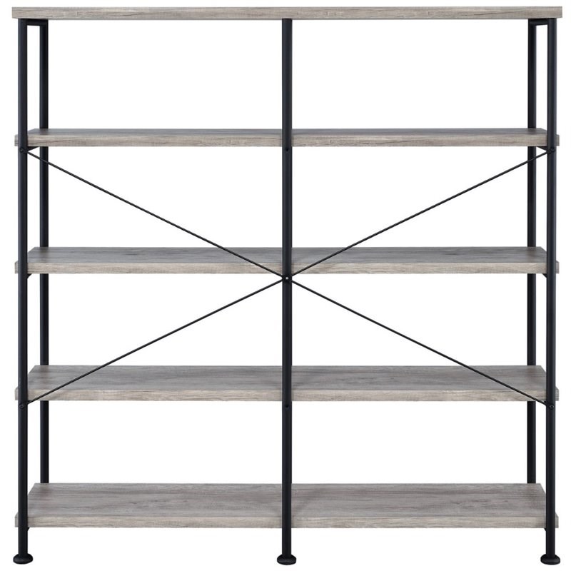 Bowery Hill Rustic Wooden 4 Shelf Country Bookcase in Gray Driftwood