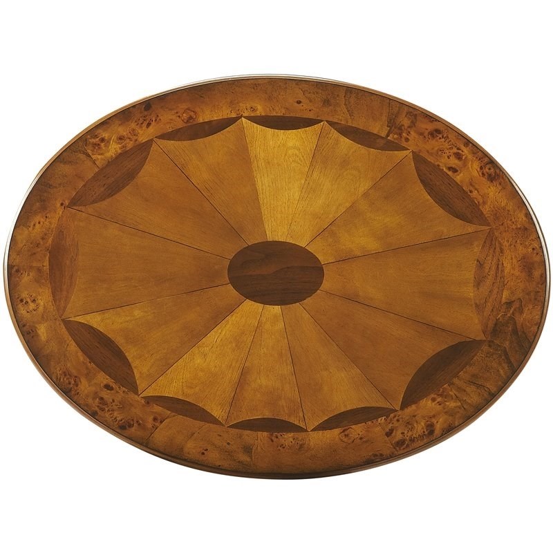 Bowery Hill Transitional Wooden Olive Ash Burl Oval Accent Table in Brown