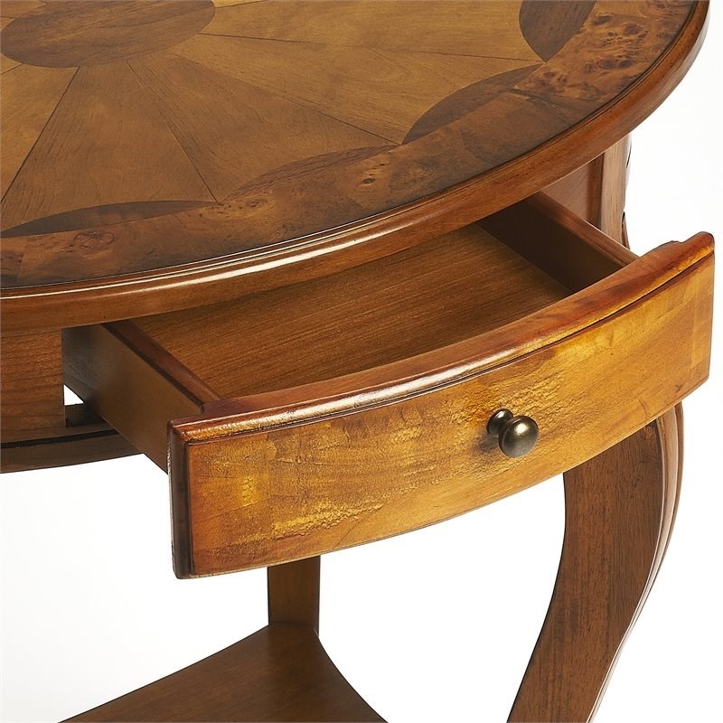 Bowery Hill Transitional Wooden Olive Ash Burl Oval Accent Table in Brown