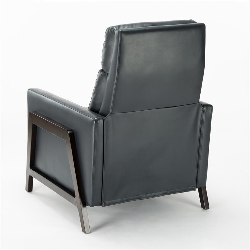 Bowery Hill Mid-Century Push Back Faux Leather Recliner in Midnight Blue