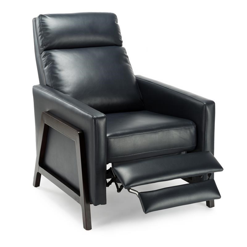Bowery Hill Mid-Century Push Back Faux Leather Recliner in Midnight Blue