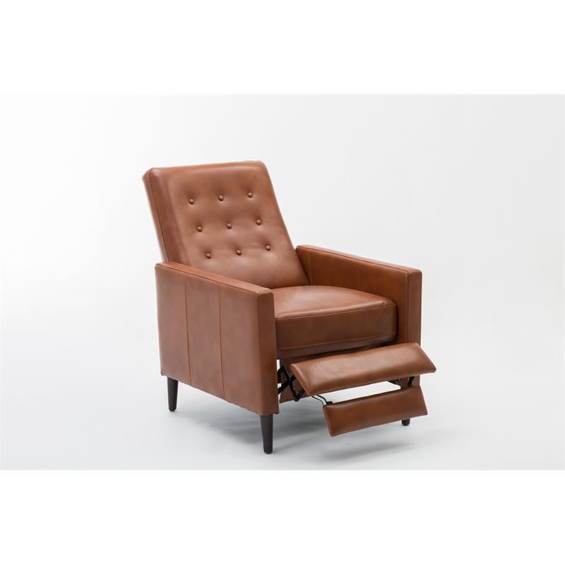 Bowery Hill Mid-Century Push Back Faux Leather Recliner in Caramel Brown