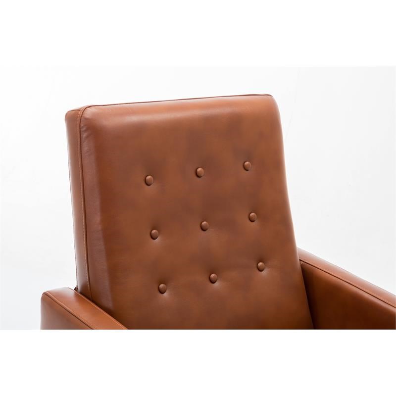Bowery Hill Mid-Century Push Back Faux Leather Recliner in Caramel Brown