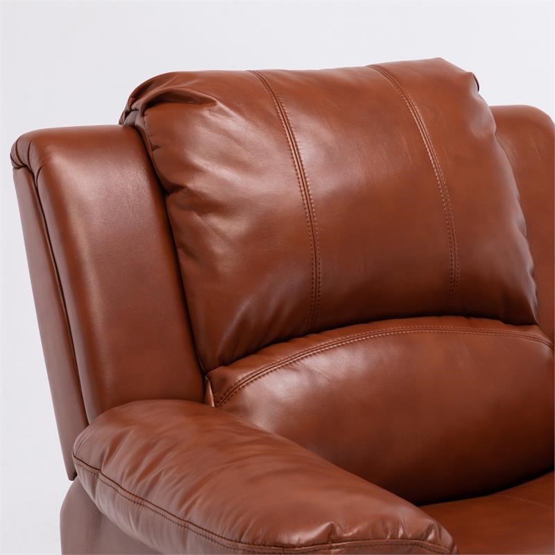 Bowery Hill Transitional Styled Faux Leather Recliner in Caramel