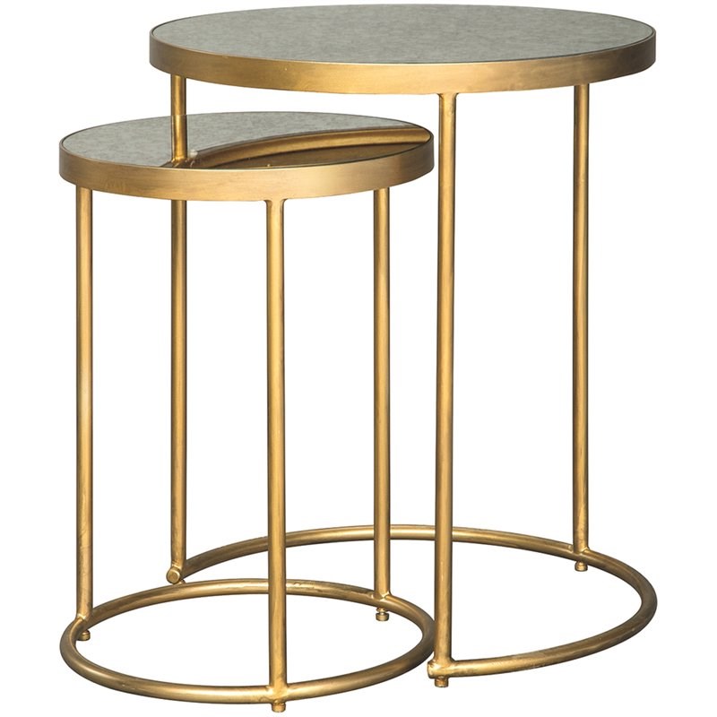 Bowery Hill Glass 2 Piece Accent Nesting End Table Set in Gold