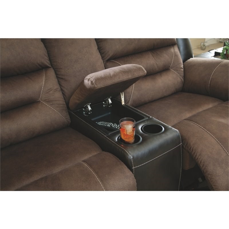 Bowery Hill Contemporary Reclining Loveseat with Console in Chestnut