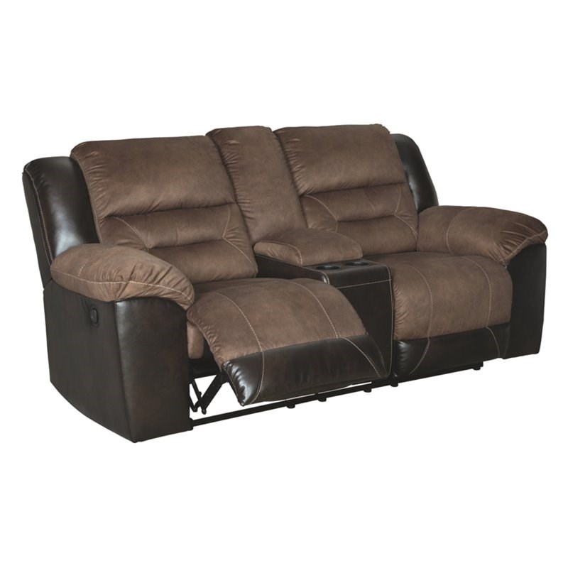 Bowery Hill Contemporary Reclining Loveseat with Console in Chestnut