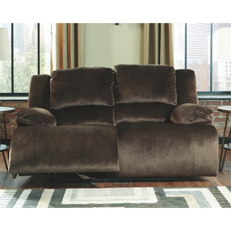 Bowery Hill Contemporary Fabric Reclining Loveseat in Chocolate
