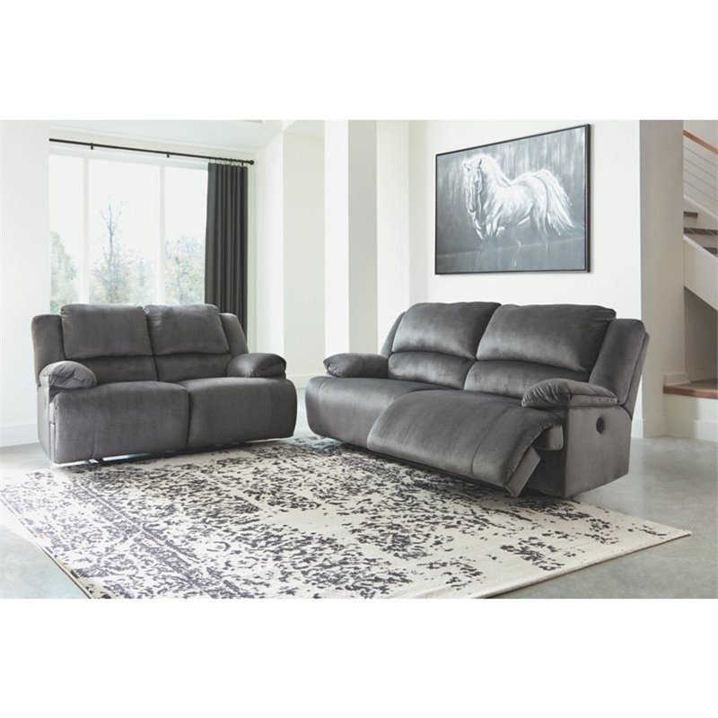 Bowery Hill Contemporary 2 Seat Power Reclining Sofa in Charcoal