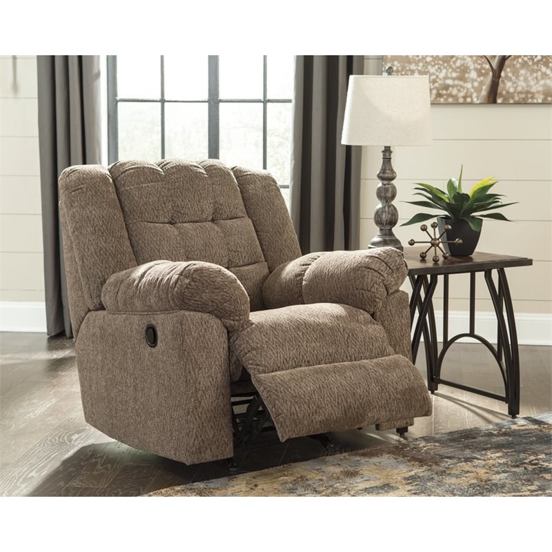 Bowery Hill Contemporary Fabric Rocker Recliner in Chocolate Finish