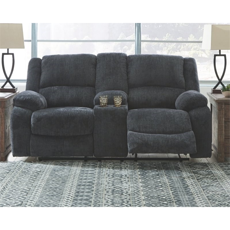 Bowery Hill Contemporary Reclining Loveseat with Console in Slate