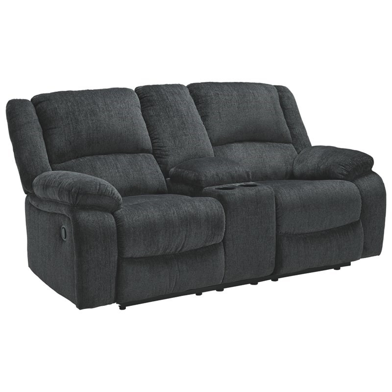 Bowery Hill Contemporary Reclining Loveseat with Console in Slate
