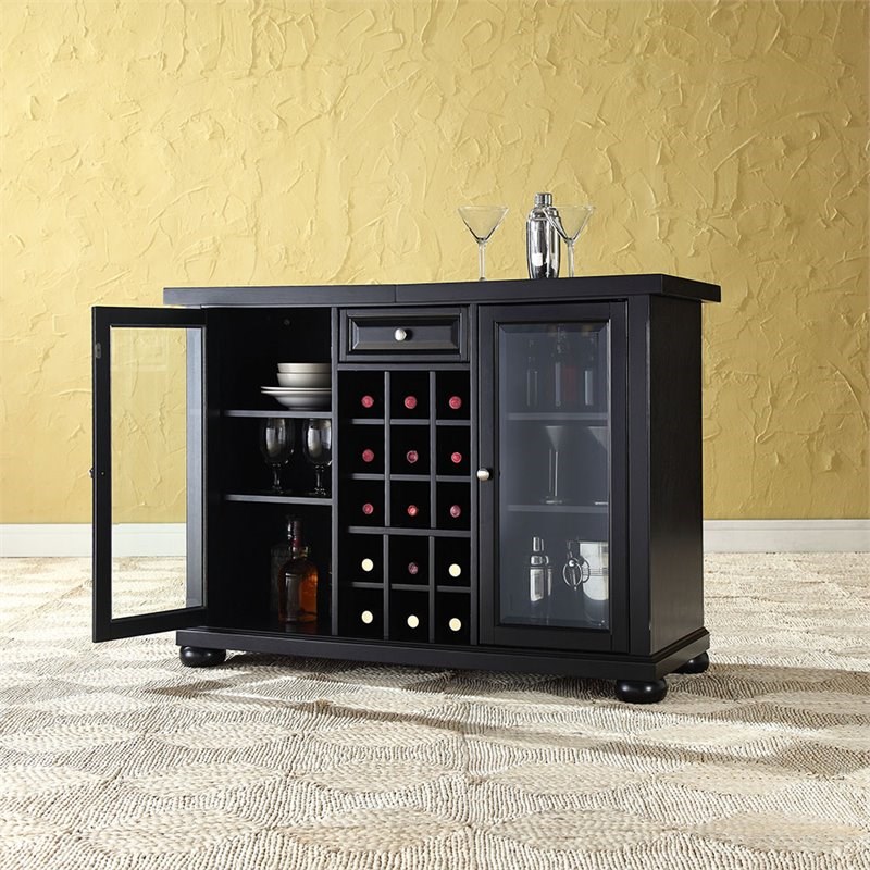 Bowery Hill Contemporary Wood Sliding Top Bar Cabinet in Black