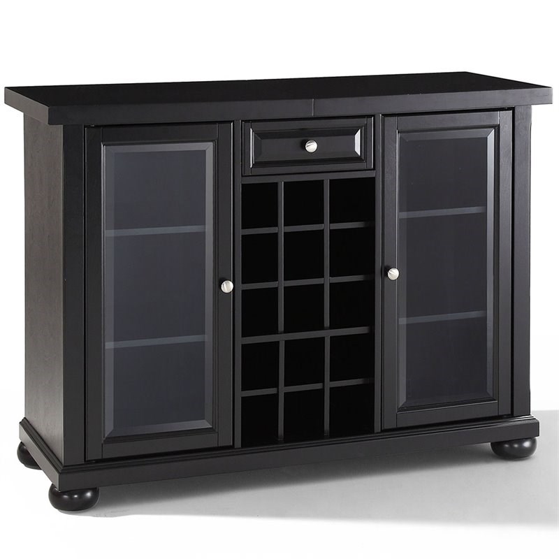 Bowery Hill Contemporary Wood Sliding Top Bar Cabinet in Black