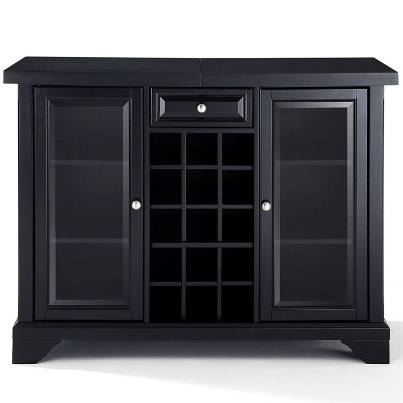 Bowery Hill Rustic Wood Sliding Top Bar Cabinet in Black Finish