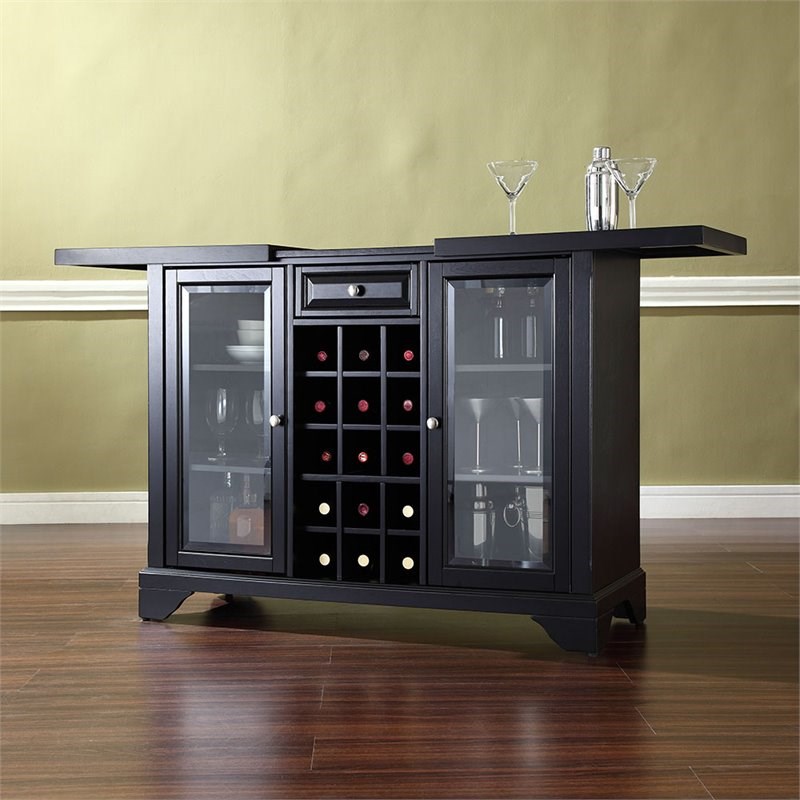 Bowery Hill Rustic Wood Sliding Top Bar Cabinet in Black Finish