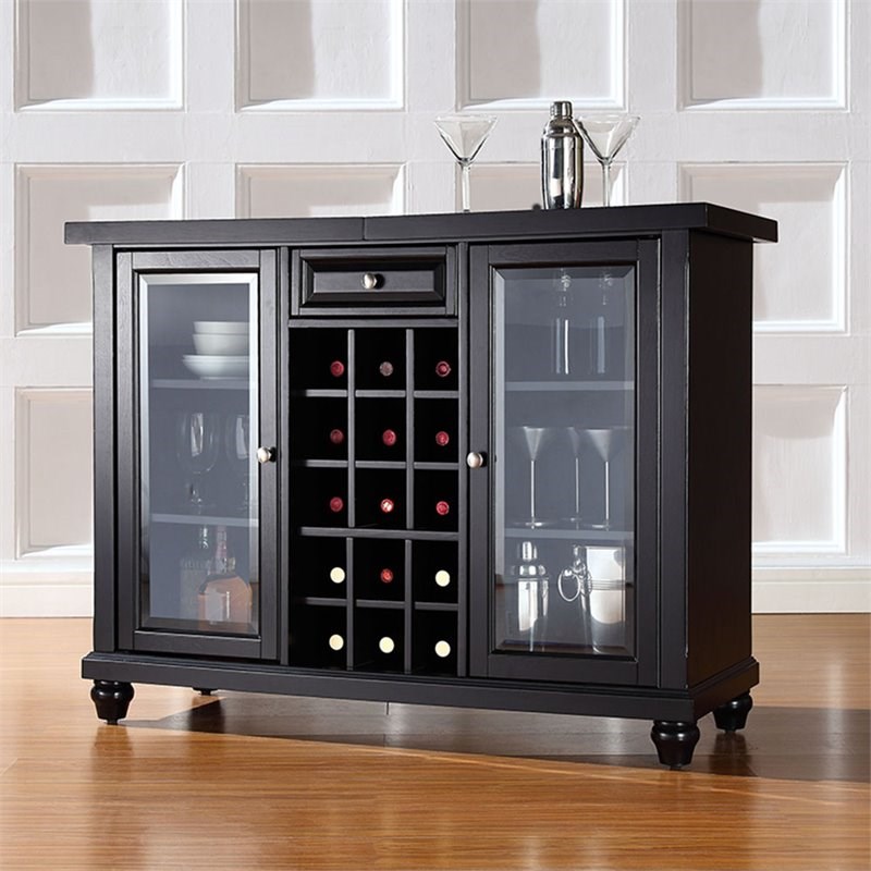 Bowery Hill Contemporary Metal Sliding Top Bar Cabinet in Black