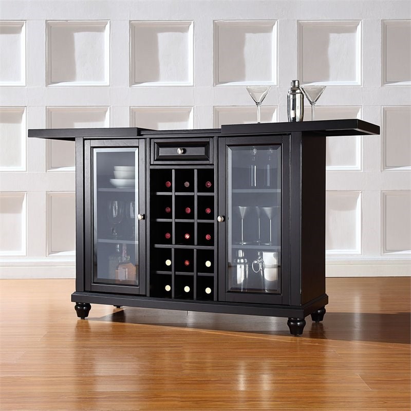 Bowery Hill Contemporary Metal Sliding Top Bar Cabinet in Black