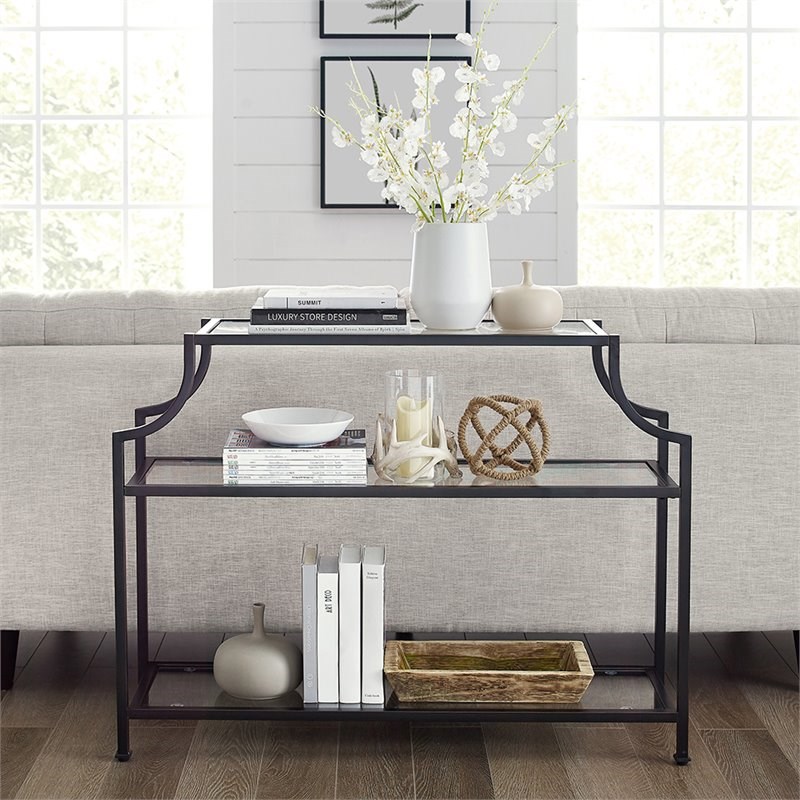 Bowery Hill Glass Top Accent Console Table in Oil Rubbed Bronze