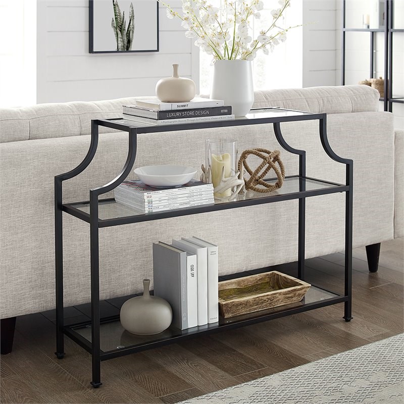 Bowery Hill Glass Top Accent Console Table in Oil Rubbed Bronze
