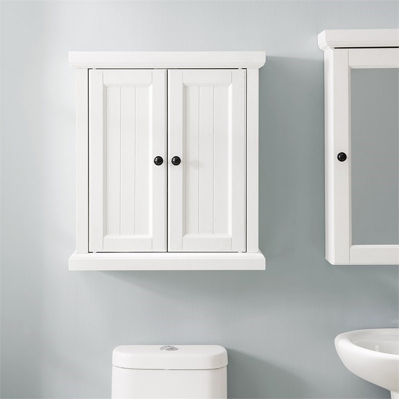 Bowery Hill 2 Door Medicine Cabinet in Distressed White Finish