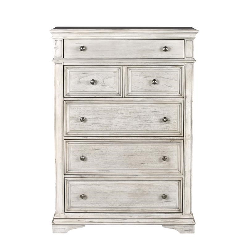 Bowery Hill Farmhouse Rustic Ivory Wood 5-drawer Chest in White