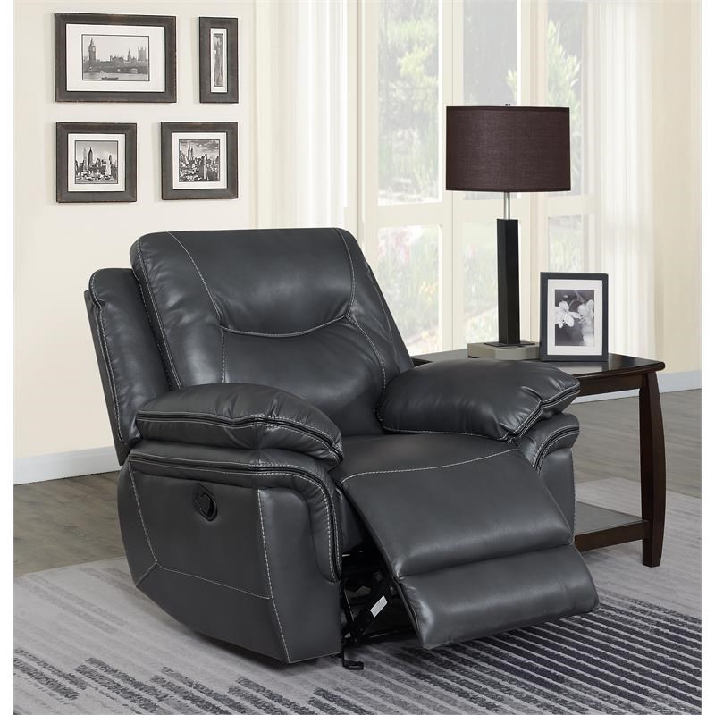 Bowery Hill Transitional Vinyl Recliner Chair in Gray Finish