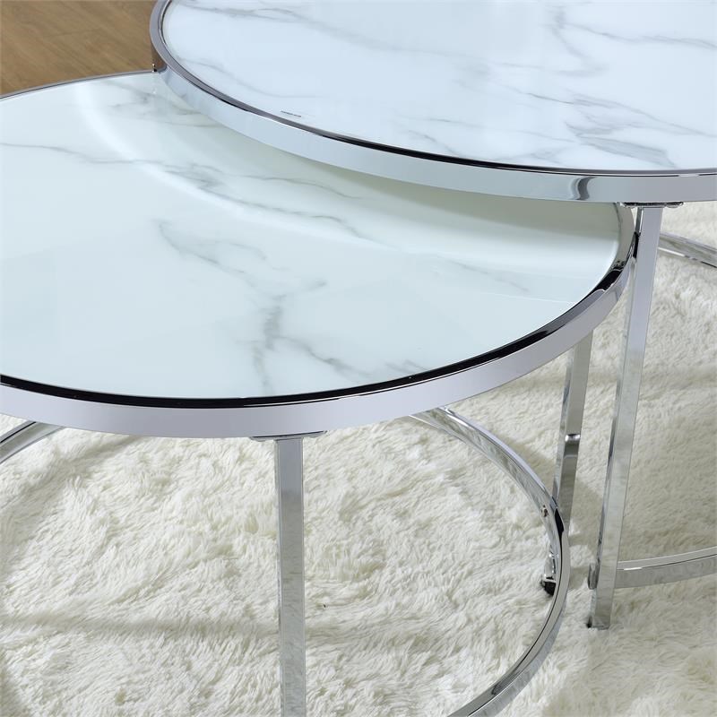Bowery Hill Transitional Faux Marble Nesting Cocktail Tables in White