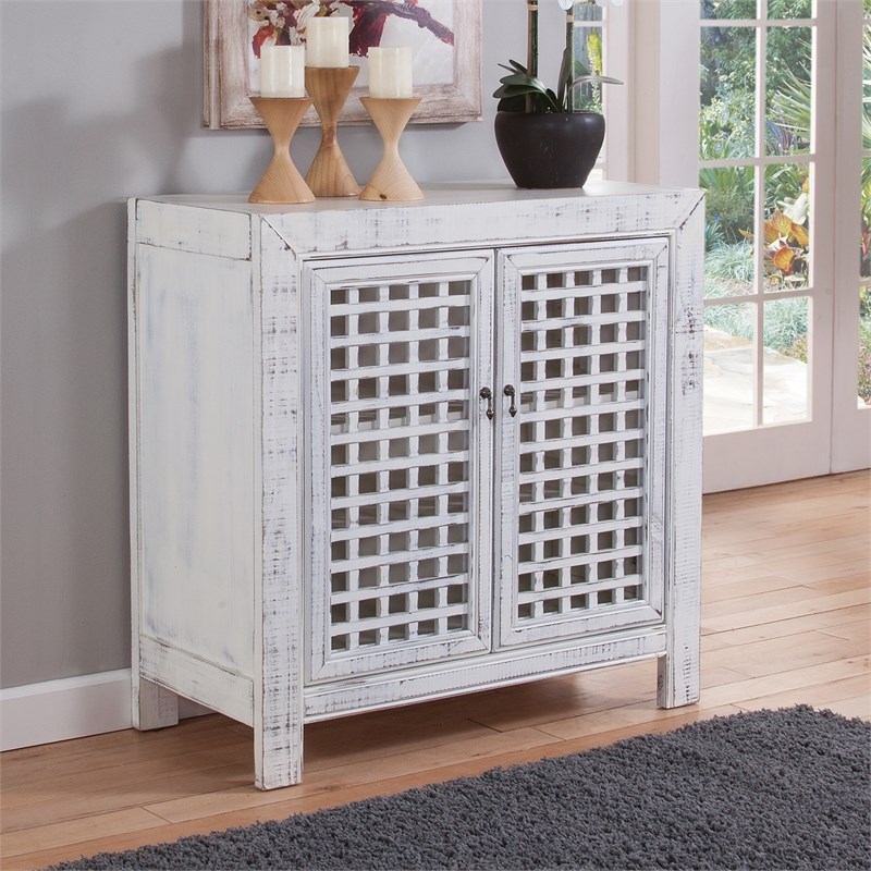 Bowery Hill Farmhouse Antiqued Wood Accent Cabinet in White Finish