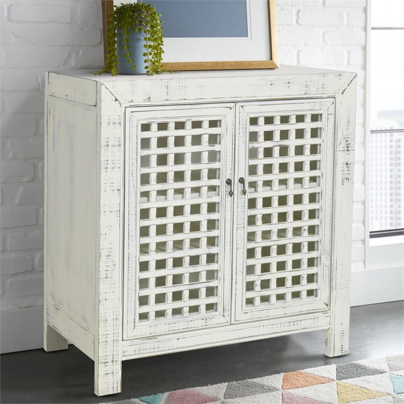 Bowery Hill Farmhouse Antiqued Wood Accent Cabinet in White Finish