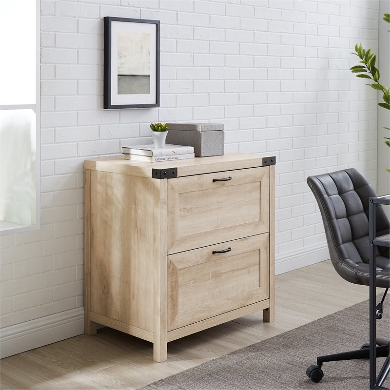 Bowery Hill Farmhouse 2-Drawer Filing Cabinet with Metal Accents in White Oak