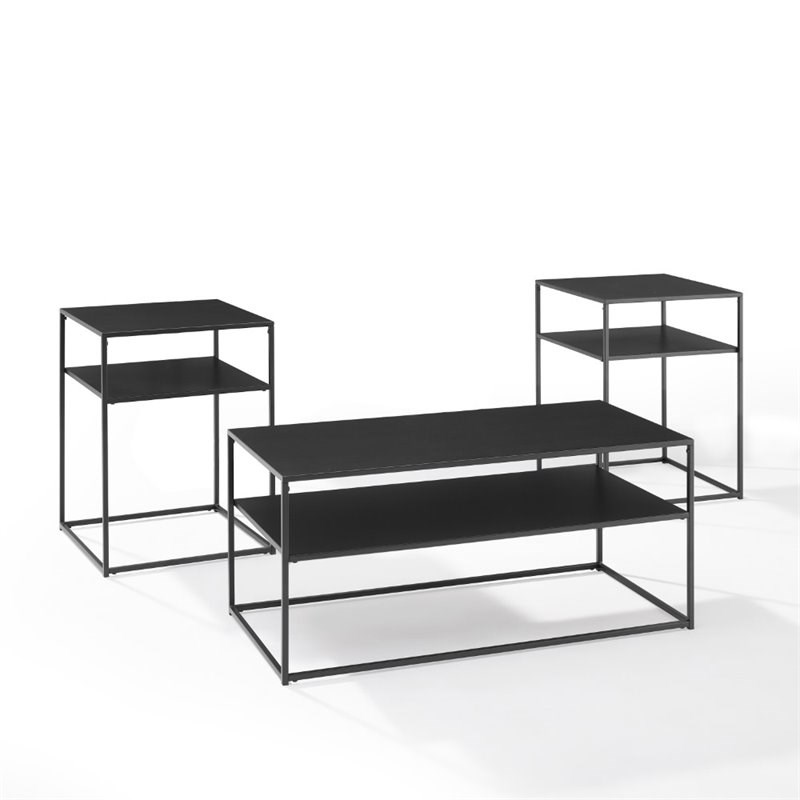 Bowery Hill 3 Piece Modern Coffee Table Set in Matte Black Finish