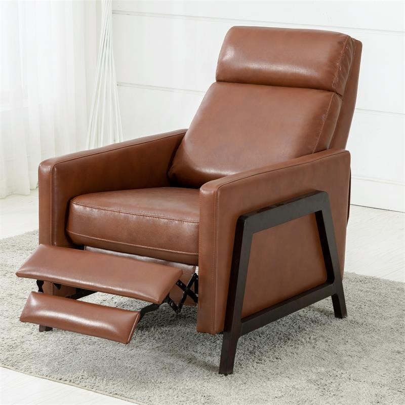 Bowery Hill Push Back Faux Leather Recliner in Caramel Finish
