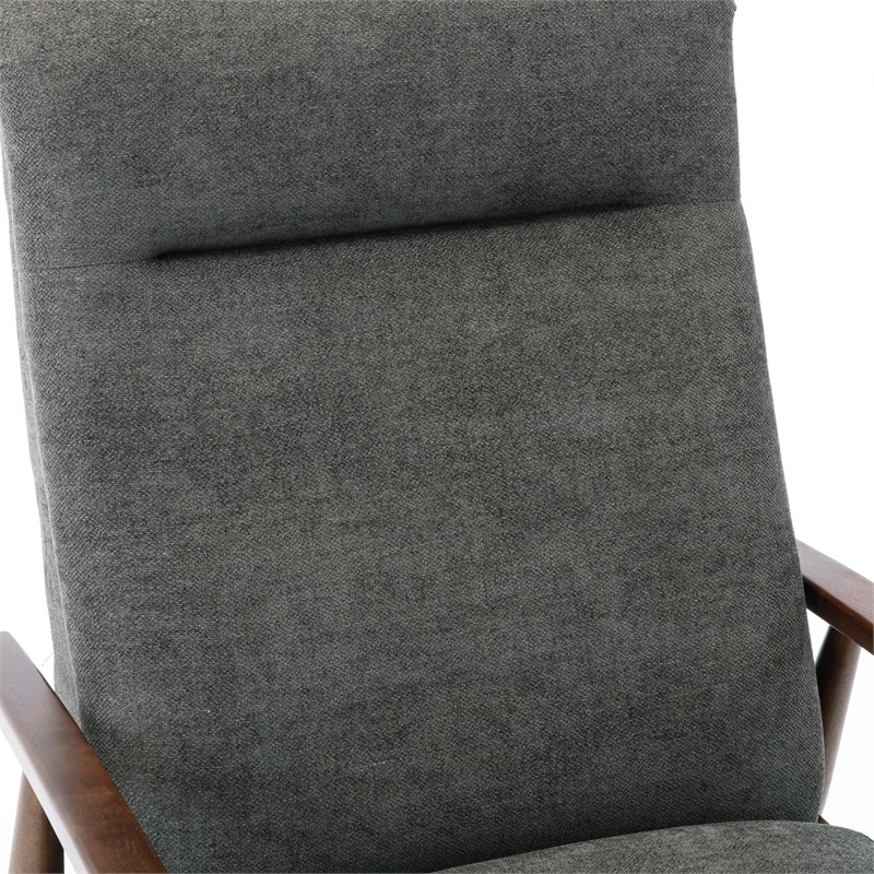 Bowery Hill Wooden Arm Push Back Recliner in Charcoal Finish