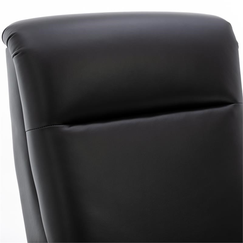 Bowery Hill Leather Wood Arm Push Back Recliner in Black Finish
