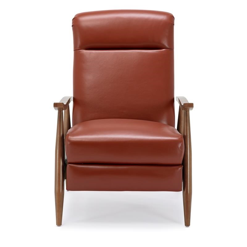 Bowery Hill Leather Wooden Arm Push Back Recliner in Caramel