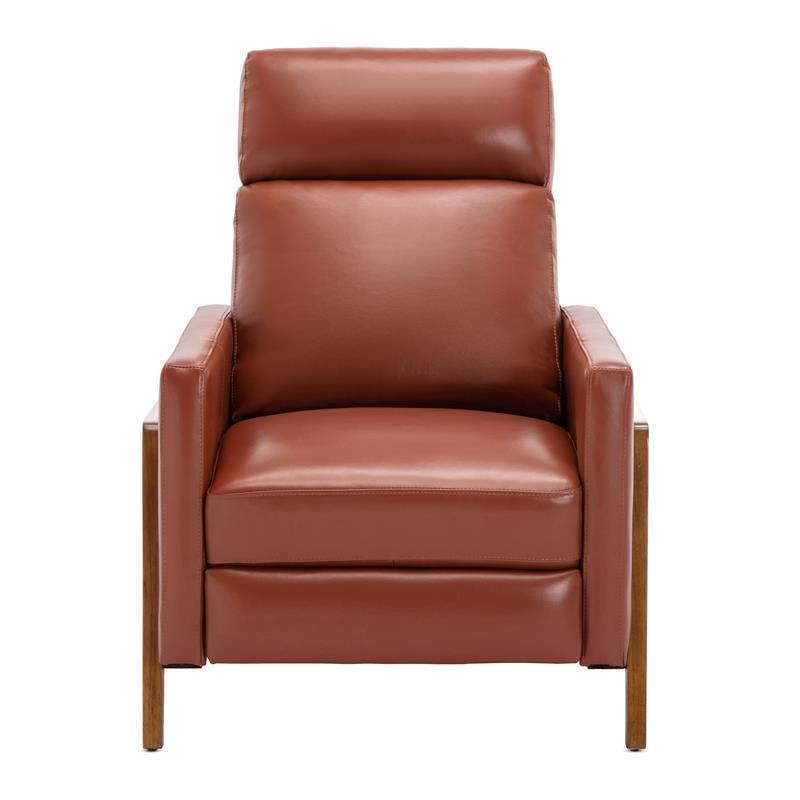 Bowery Hill Modern Leather Push Back Recliner in Caramel Finish