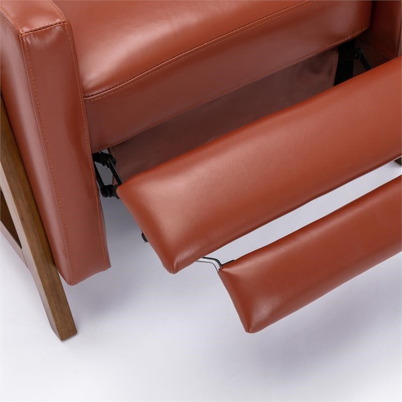 Bowery Hill Modern Leather Push Back Recliner in Caramel Finish