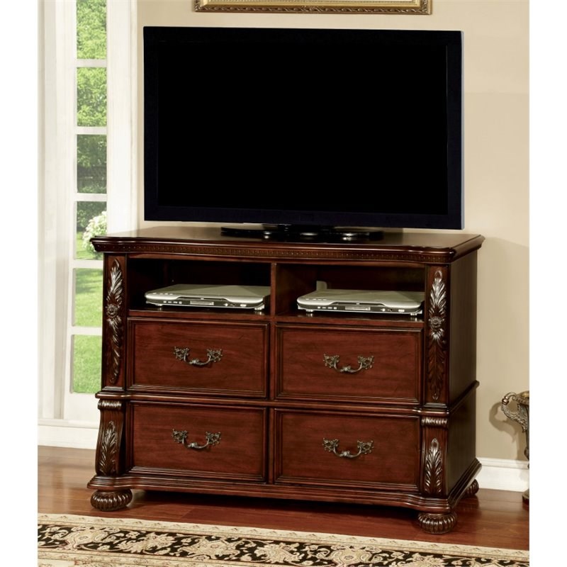 Bowery Hill Traditional Wood 4-Drawer Media Chest in Brown Cherry