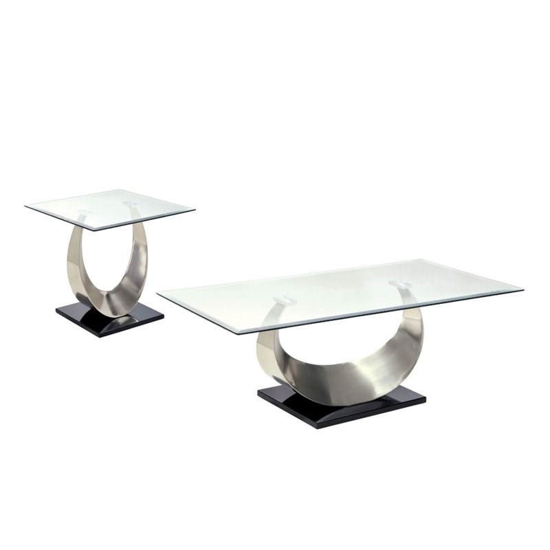Bowery Hill Contemporary Metal 2-Piece Coffee Table Set in Silver