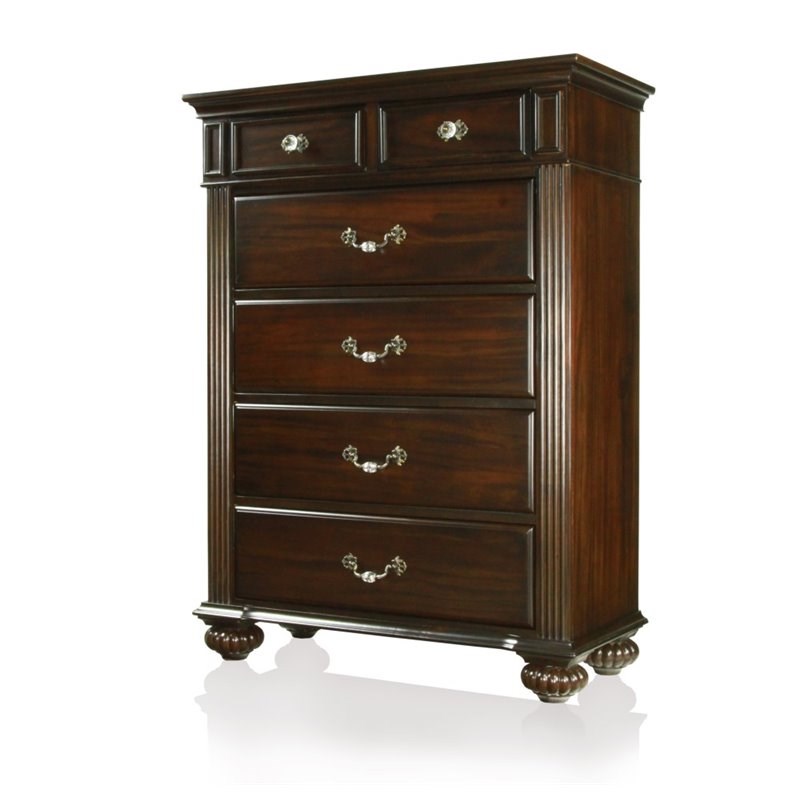 Bowery Hill Solid Wooden 6-Drawer Chest in Dark Walnut Finish