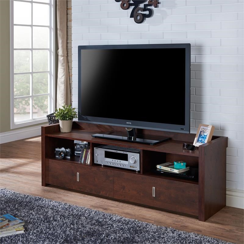 Bowery Hill Transitional Wood 2-Drawer TV Stand in Vintage Walnut