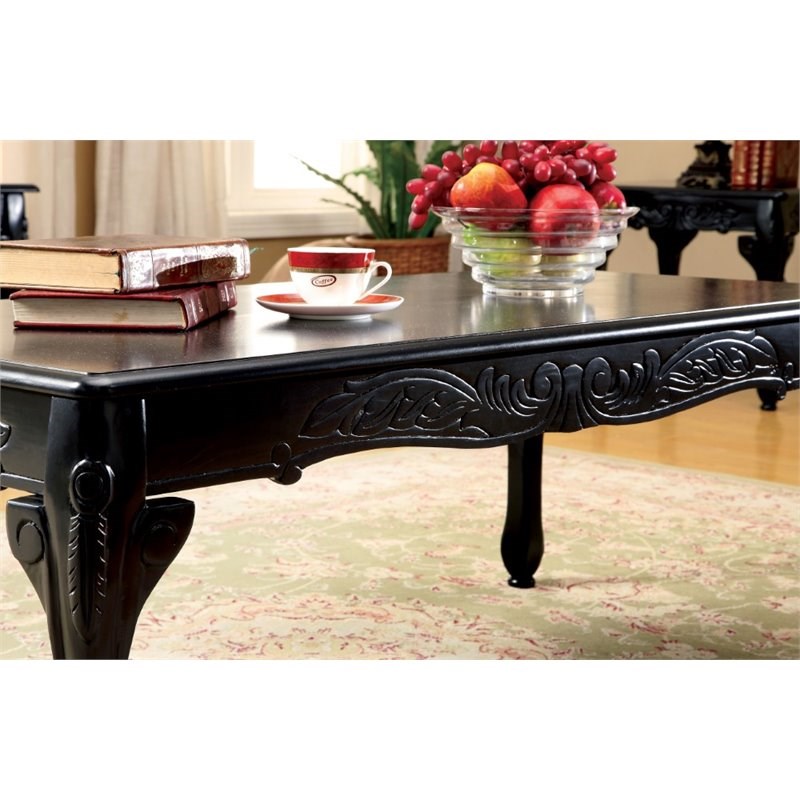 Bowery Hill Solid Wood 3-Piece Coffee Table Set in Black Finish