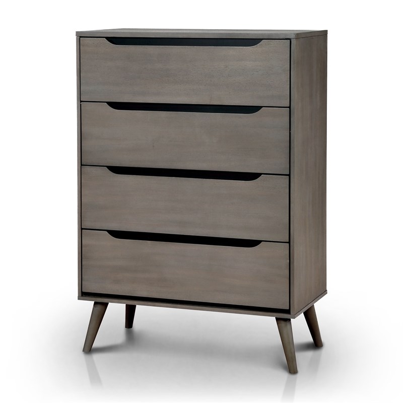 Bowery Hill Mid-Century Modern Wood 4-Drawer Chest in Gray Finish