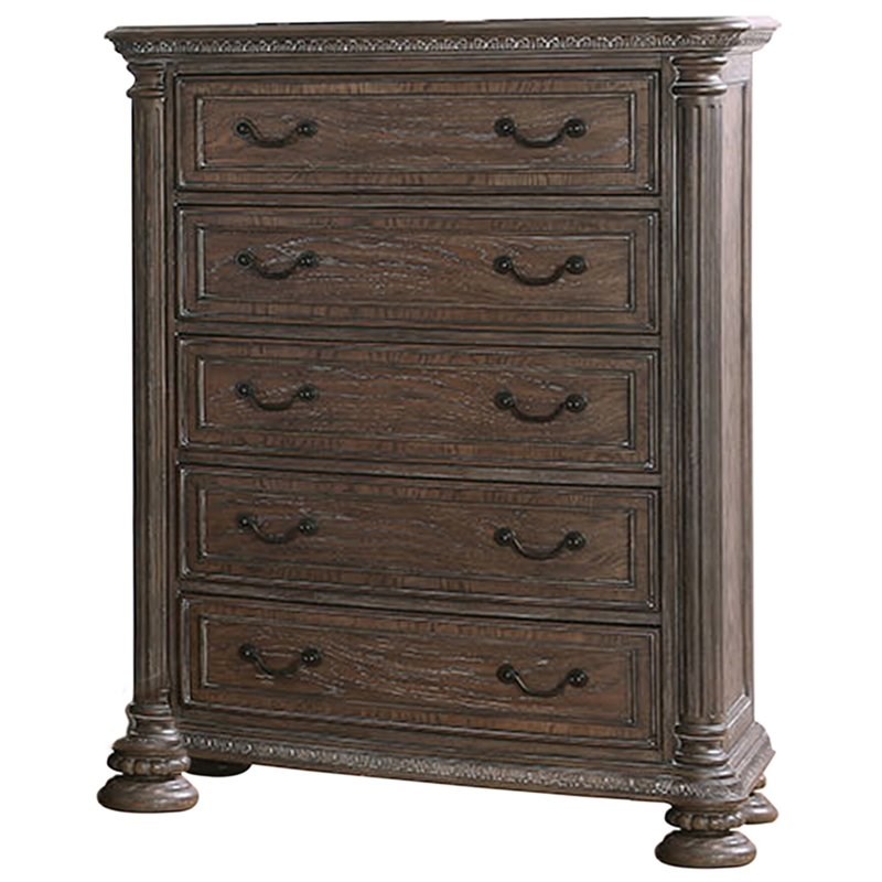 Bowery Hill Traditional Wood 5-Drawer Chest in Rustic Natural Tone