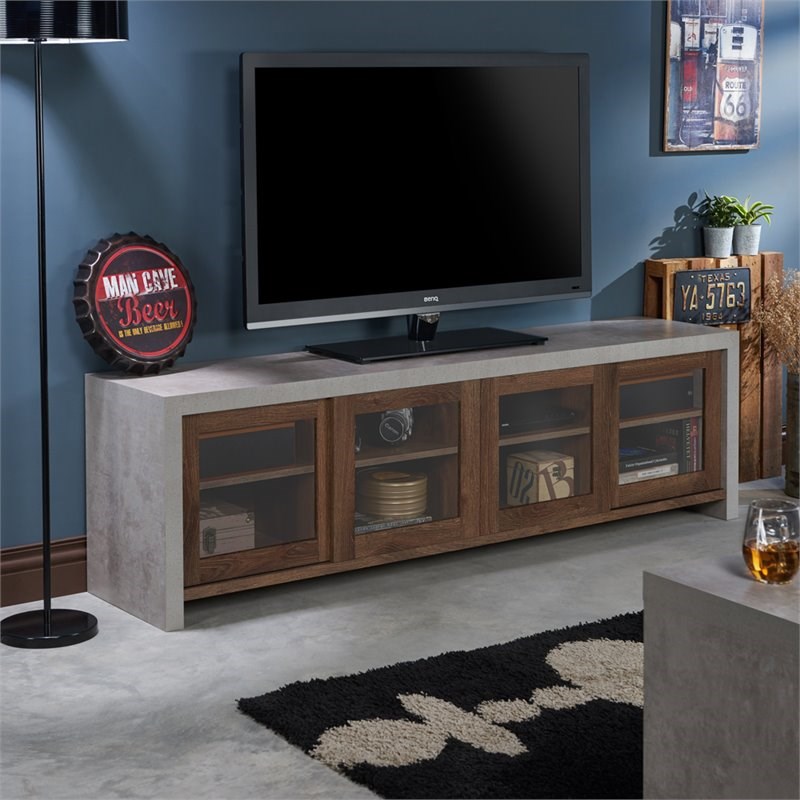 Bowery Hill Industrial Wood Storage 71-Inch TV Stand in Walnut