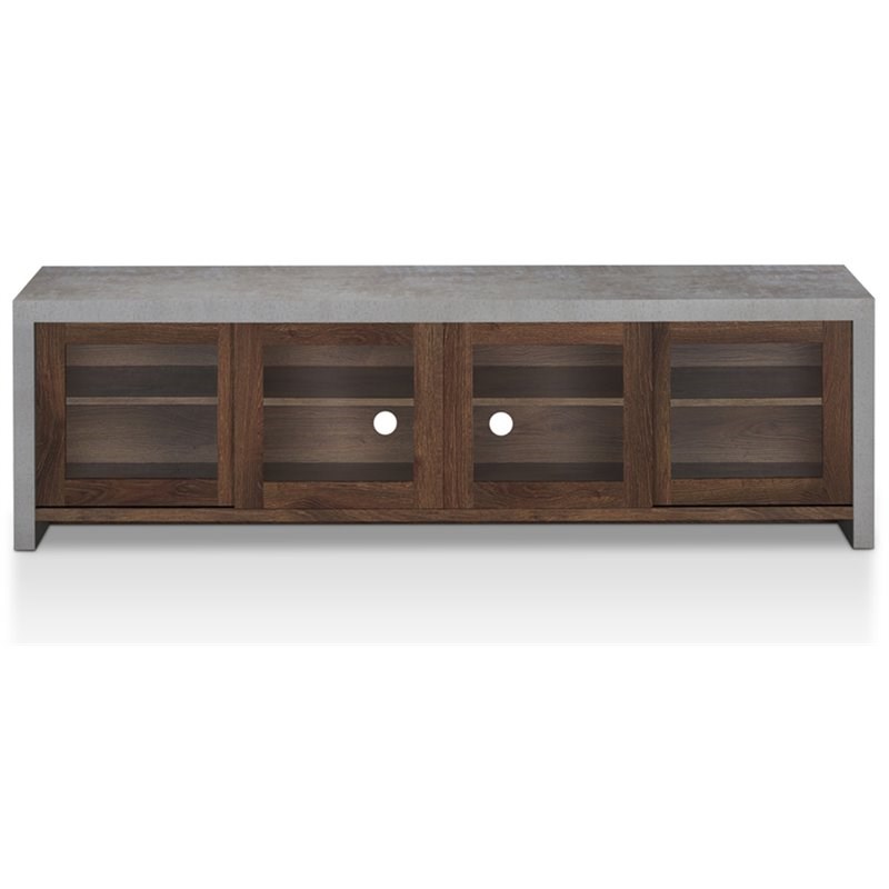 Bowery Hill Industrial Wood Storage 71-Inch TV Stand in Walnut